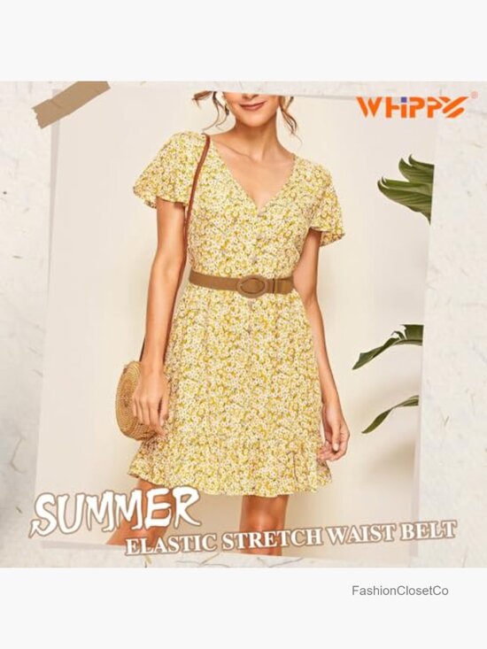 Straw Woven Elastic Stretch Waist Belt, Boho Braided Skinny Dress Belt main image 6